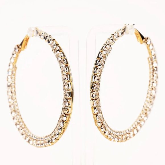 NWT *BOUTIQUE*  DAZZLING NIGHT GOLDTONE HOOP EARRINGS   -- GORGEOUS - Picture 1 of 4